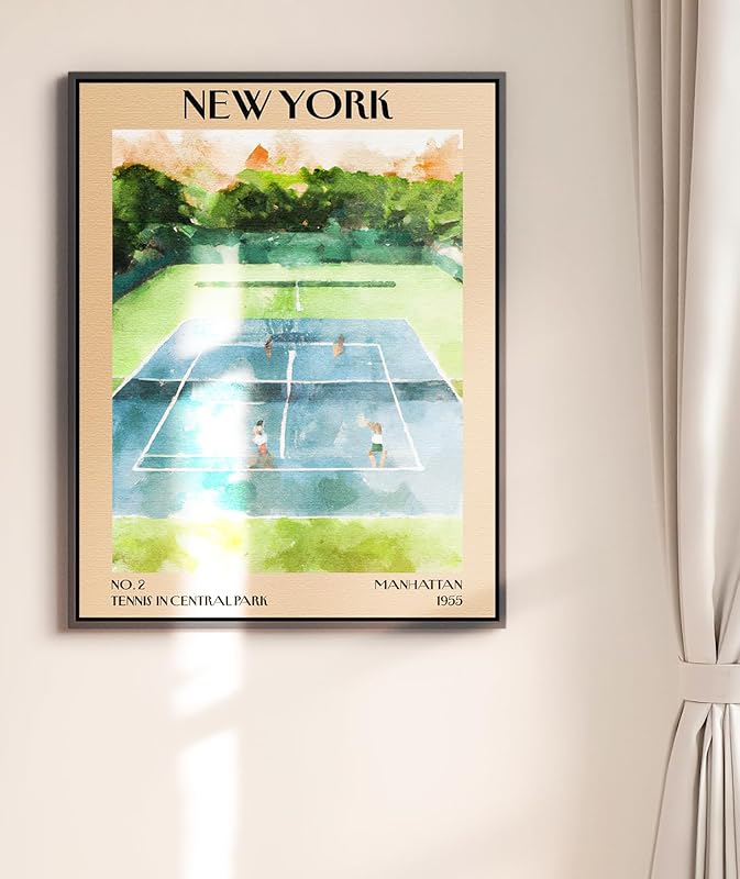 Retro Vintage New York Wall Art Print - 11x14 Unframed Poster - New York City Souvenirs, Cute Trendy Colorful Wall Decor (Tennis Courts, 11x14")