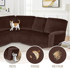 Arfntevss Sectional Recliner Couch Covers Velvet Corner Sectional Sofa Cover for Reclining Couch Stretch Soft L Shape Recliner Slipcover Thick U Shaped Washable Protector (5 Seat Cover, Dark Brown)