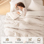 MUXHOMO 7 Pieces King Comforter Set, Seersucker Bed in a Bag King Size, All Season Luxury Bedding Set with Comforter, Flat Sheet, Fitted Sheet, Pillowcases & Shams, Beige