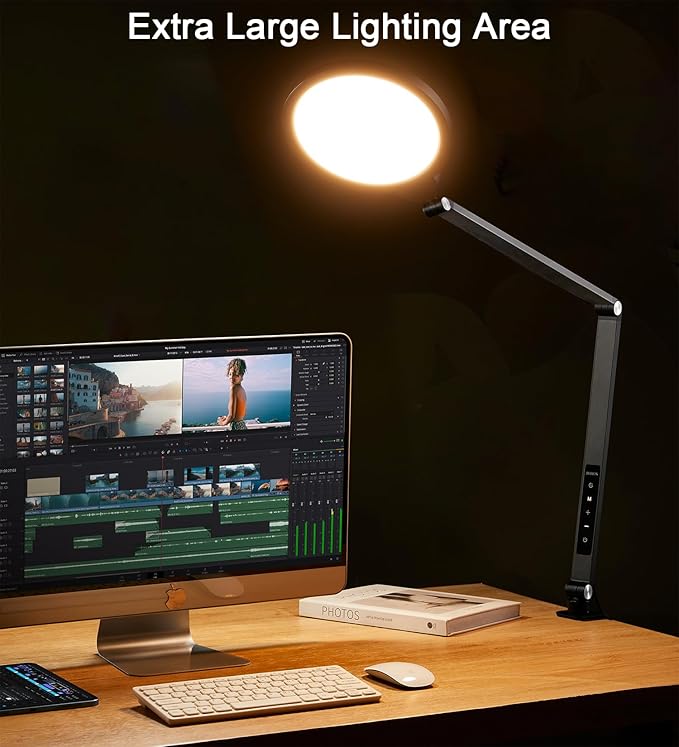 BOHON LED Desk Lamp for Home Office, Fully Dimmable Bedside Lamps with USB A and C Charging Port, 5 Colors Reading Lamp with Night Light, Auto Timer, Table Lamp for College Dorm Room