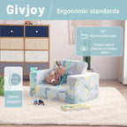 Toddler Chair Kids Couch, 2-in-1 Toddler Soft Sherpa Couch Fold Out Armchair Glow in The Dark with Removable Cover, Convertible Reading Chair Sofa for Kids, Plush Green Dinosaur