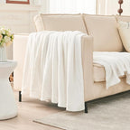 EMME White Throw Blanket Muslin and Fleece Blanket for Women Reversible - 50"*60" Soft & Cozy Warm Lightweight Small Blankets for Couch Bed Picnic Travel Bed