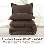 Litanika Comforters Chocolate Oversized Queen Size, 3 Pieces Lightweight Solid Bedding Set & Collections, All Season Fluffy Bed Set (98x98In Comforter & 2 Pillowcases)