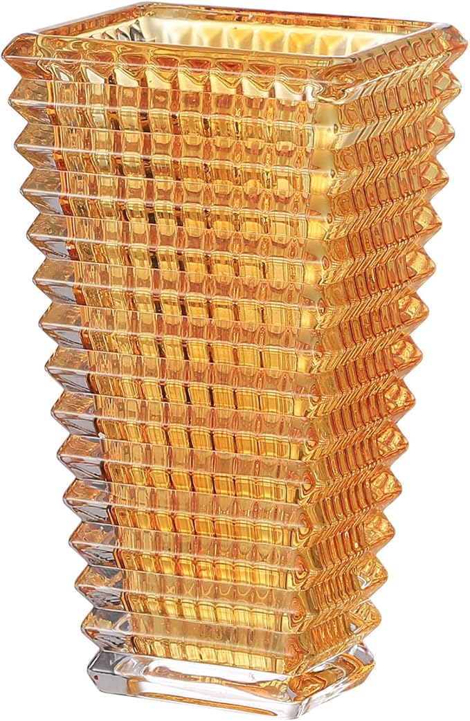MCMCNCUIU Crystal Vase, Large Crystal Vases for Flowers, Amber Large Flower Vase, Modern Glass Vases for Living Room, Bedroom, Kitchen, Dining Table, Mantle, Wedding, 9 Inches