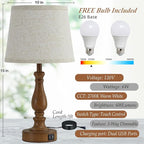 Classical Table Lamps for Bedrooms Set of 2 - Touch Bedside Lamps with Dual USB Ports, 3 Way Dimmable Nightstand Lamps for End Tables, Farmhouse Night Stand Lamps for Living Room Guest Room