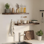 Floating Shelves for Wall, 36"W x 8"D x 1.5"H, Wooden Wall Mounted Display Shelves with Invisible Brackets for Living Room, Bedroom, Bathroom, Kitchen Decor and Storage, Set of 2, Rustic Brown