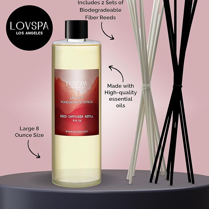 LOVSPA Uplift Pomegranate Citrus Diffuser Oil - Essential Oils for Diffuser Refill & Air Freshener Room Spray - Long-Lasting & Natural Home Fragrance, Scented Oil for Diffusers, USA Made, 8 oz