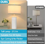 Ceramic Table Lamps Set of 2 for Bedroom Living Room, 24.8'' Modern Matte White Bedside Nightstand Lamp with Linen Drum Shade, Farmhouse Rustic Night Light Desk Decor for Kitchen Read Study Office