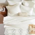 CozyLux Full Size Comforter Sets with Sheets Seersucker 7 Pieces Ivory Bed in a Bag Textured Luxury Soft Bedding Set with Down Alternative Comforter, Sheets, Pillowcases & Shams for All Seasons