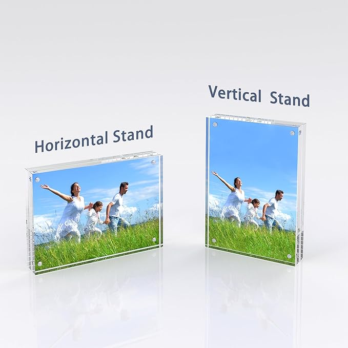 Acrylic Picture Frame, 2pack 4x6 Inch Clear Photo Double-Sided Frames, Magnetic 12+12MM Thickness Picture Frame Clear Photo Frame Stand, Double-Sided Acrylic Frame Stand