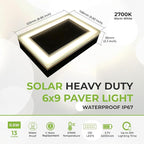 LUMENGY Solar Paver Light 6×9 inch, 2700K, Up to 20 Hours Continuous Lighting, Stainless Steel, Thick Glass, Glare-Free Illumination for Driveways, Pathways & Garden, Waterproof & Drive-Over Rated