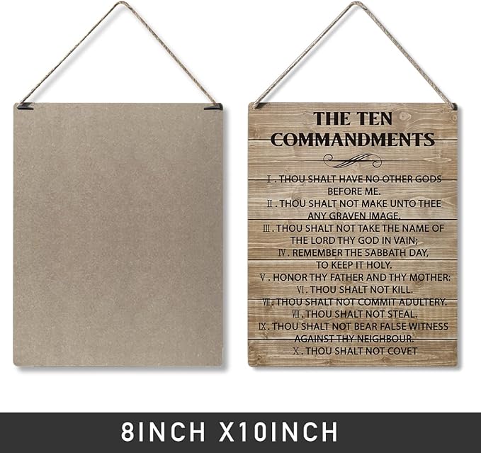 Qious Inspirational Signs Gift Farmhouse the Ten Commandments Thou Shalt Have No Other Gods Before Me Wooden Hanging Sign Rustic Wall Art Home Office Living Room Decoration 10 x 8 Inches…