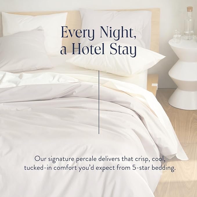 Brooklinen Luxury Percale Duvet Cover – 100% Cotton, Cool, Crisp, Extra-Long Corner Ties, Button Closure, Soft & Breathable – Machine Washable, Duvet Cover King/California King Bed Sizes (Pebble)