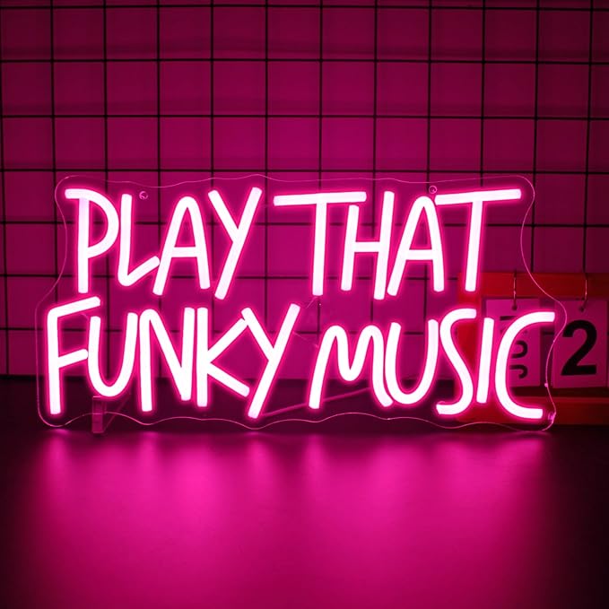 Neon Sign, Play That Funky Music Neon Signs for Wall Decor Neon Pink LED Signs Room Neon Light Up Signs Home Decor for Business Bedroom Club Party Bars Shop USB Operated