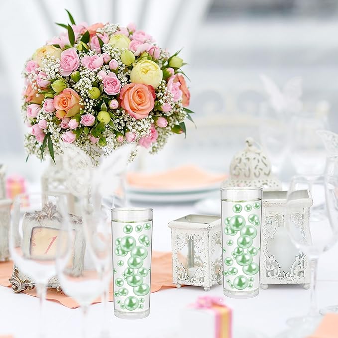 200PCS Faux Pearls Beads for Centerpiece Vases, Vase Filler Faux Pearls, No Holes Filler Beads for Party Anniversary Birthday Wedding Table Decor, 10/14/20/30mm