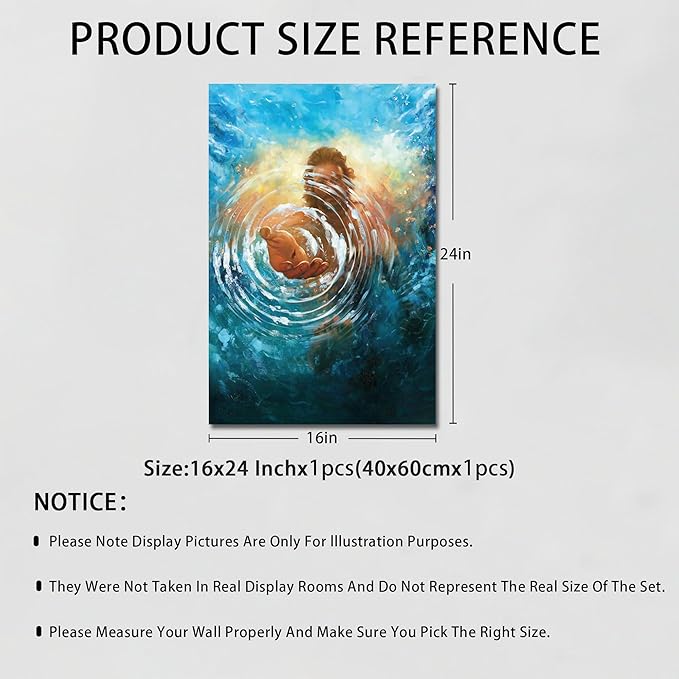 Framed Jesus Christ Canvas Wall Art The Hand of God Jesus Reaching Into Water Christian Painting Prints Biblical Wall Decor Religious Room Decor for Church Prayer Room Schools Hospitals 16" x 24"