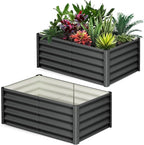 Galvanized Raised Garden Bed Outdoor, 2 Pcs 6x3x1.5FT Outdoor Large Planter Raised Beds Open Base with Safety Edge and Glove for Vegetables Flowers Ground Planter, Dark Grey
