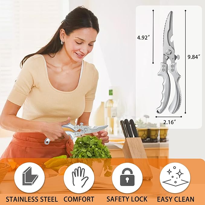 Kitchen Shears Heavy Duty Kitchen Scissors Poultry Shears, Stainless Steel Food Scissors Multiful Sharp Utility Scissors for Chicken,Turkey,Fish Thanksgiving Christmas Day