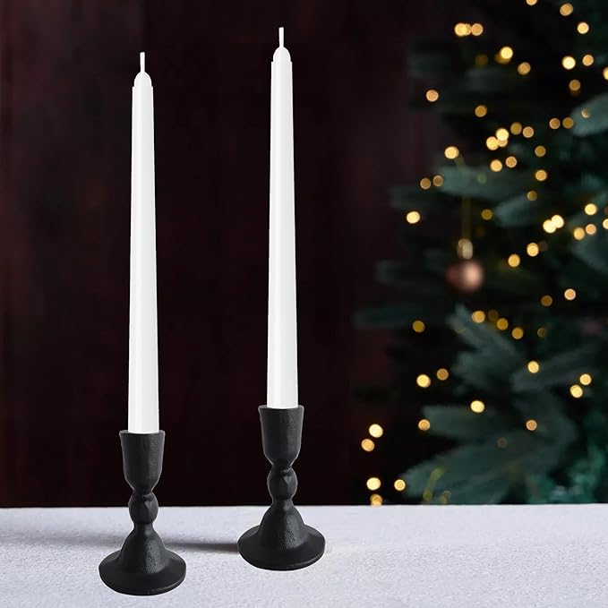 Antique Black Iron Taper Candle Holders - Candlestick Holder for Weddings, Dining, and Parties, Candle Stand Set of 2 (Black)