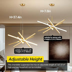 Modern Sputnik Chandelier Ceiling 82W LED Gold Pendant Light Embedded Mount Chandeliers Dining Room Light Fixtures Over Table Dimmable with Remote Control for Living Room Kitchen Bedroom 31.5 inches