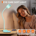 Desk Lamp, Fully Dimmable Bedside Reading Lamp with USB C + A Charging Ports, 5 Colors, Simple to Operate, Eye Care Metal Table Lamp Efficient Gooseneck Desk Lamps for Home Office College Dorm Room