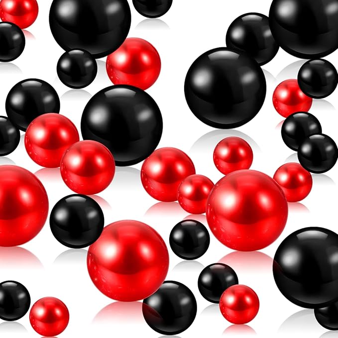 Black Red Vase Filler | 150PCS Pearls Bead for Centerpieces Vases | 8/14/20 mm No Hole Beads, Fake Pearls for Wedding Birthday Theme Party Table Centerpieces Decor