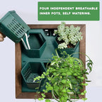 Vertical Wall Planter, 4 Pots Self Watering Living Planters Indoor, Wooden Frame Planter Wall Decoration Home Office (No Screw)