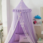 Bed Canopy for with Lights,Double Layer Princess Round Dome Dreamy Mosquito Net Bedding Girls Room Castle Play Tent Hanging House Decor Reading Nook Canopies(Purple/White)