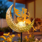 Fairy Moon Solar Lights Outdoor Garden Gifts for Mom Yard Decorations Stakes Lights, Waterproof LED Outside Backard Decor, Lawn Patio Ornaments, Mothers Day Birthday Gifts for Mom (Gold,1Pack)