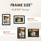 FIXSMITH 5x7 Picture Frame Set of 4, Photo Frame with HD Plexiglass, Display Pictures 4x6 with Mat or 5x7 Without Mat Multi Picture Frames Collage for Tabletop or Wall Display, Black