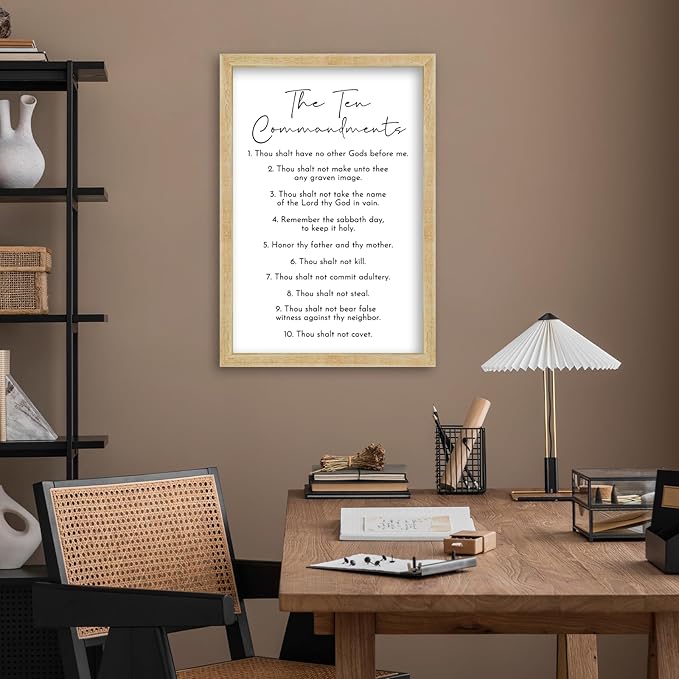 FZMHASLWW The Ten Commandments Bible Verse Wall Decor 24"X16" God Jesus Prayer Christian Saying Catholic Scripture Sign Large Wood Framed Wall Hanging Art (Wood)