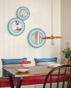 TEIPAI Handmade Mother of Pearl Mirror for Wall Decor, 3PCS Round Decorative Mirrors for Beach Nautical Home Hotel Coffee Shop, Natural Plate Art Hanging Sculpture for Dorm Apartment Entryway (Blue)