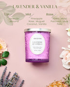 M&SENSE Lavender Vanilla Scented Candle, Cracking Wooden Wick Soy Wax, 18oz 100 Hours Long Lasting Clean Burn, Large Jar Candles for Home Decor, Non-Toxic Relaxing Aromatherapy Gifts for Women