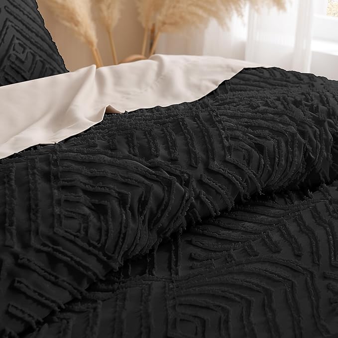 Andency Black Comforter King Set, 3 Pieces Boho Bedding Set & Collections, Farmhouse Tufted Fluffy Bedding Comforter Sets for King Bed (1 Comforter 104x90In, 2 Pillowcases)