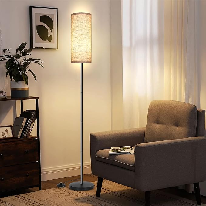 PARTPHONER Floor Lamp for Living Room, Modern Standing Lamps with Lampshade, Minimalist Tall Lamp with Foot Switch for Living Room, Bedroom, Kids Room, Office(Bulb Not Included)