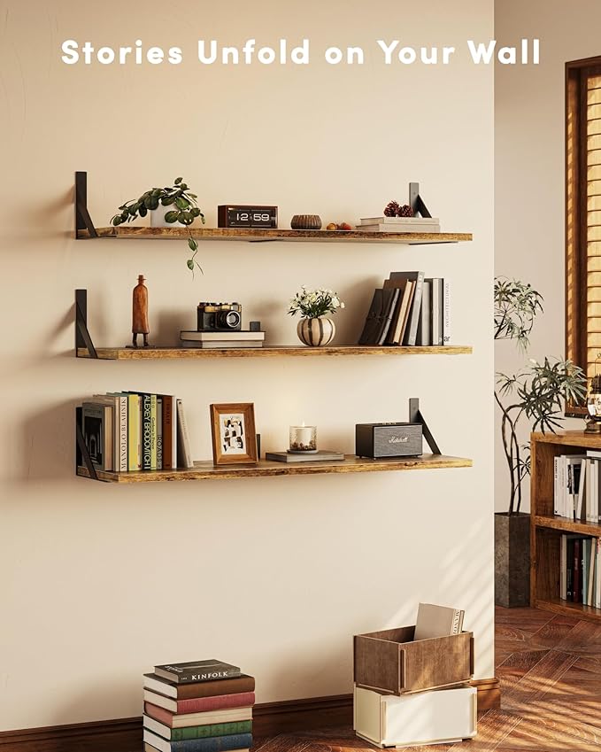 Long Wall Shelves, 36 Inches Floating Book Shelves, Hanging Book Shelves for Wall, Long Large Deep Floating Shelves for Kitchen Bedroom