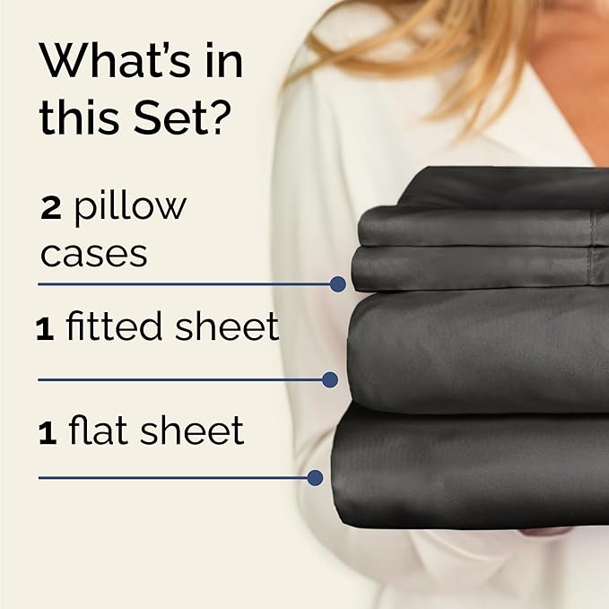 Twin Sheets Set 4 Piece - Includes 2 Pillowcases - Bed Sheets Twin Size - Soft Hotel Luxury Bedding - Cooling, Comfy, Cozy & Breathable - 1 Flat & 1 Fitted & 2 Pillowcases w/ Deep Pockets - Charcoal