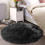 Latepis Black Faux Fur Round Rug 6.7ft Shag Sheepskin Rug for Bedroom Fluffy Carpet for Living Room Furry Rugs for Playroom Luxury Home Decor