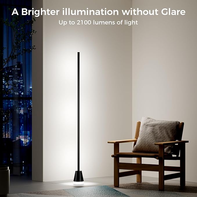 RGB Corner Floor Lamp, 60 Inch Bright Standing Lamps for Bedroom with APP and Remote Modern Floor Lamp Color Changing Ambience Light with Music Sync and 16 Million Colors