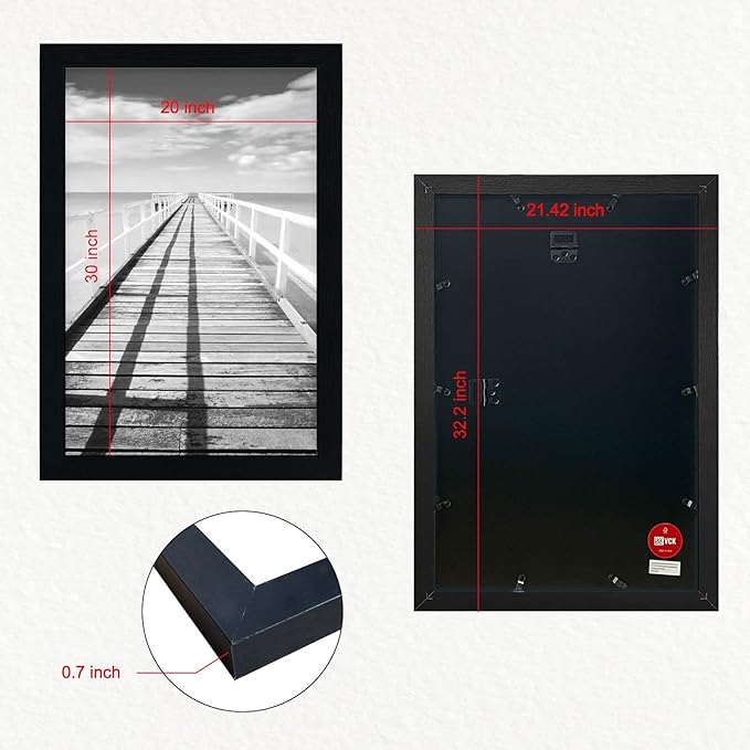 VCK Poster Frames 20x30 Black 3-Pack, Solid Wood Picture Frames for Wall Mounting Hanging Art and Puzzle Frame