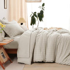 CozyLux Oversized Queen Comforter Set Beige Seersucker 7 Pieces Bed in a Bag Queen Comforter Set with Sheets, Luxury Soft Bedding Set with Down Alternative Comforter, Sheets, Pillowcases & Shams