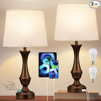 Upgraded Touch Lamps for Night Stands Set of 2 - Bedside Lamps with USB C+A, 3 Way Dimmable for Bedroom Living Room End Tables Office (White&Brown)