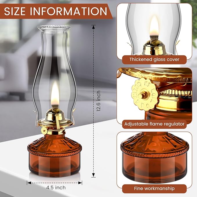 Tuanse 2 Pcs Oil Lamps for Indoor Use Vintage Hurricane Emergency Glass Oil Lamps Large Lantern Classic Decorative Oil Lamp for Home Tabletop Emergency Lighting Supplies(Brown)