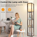 OUTON Floor Lamp with Shelves, Dimmable Shelf Floor Lamp with Remote, 1USB & 1 Type C Ports, 1 Power Outlet, Modern Standing Lamp with 4 Color Temperature for Living Room, Bedroom, Vintage