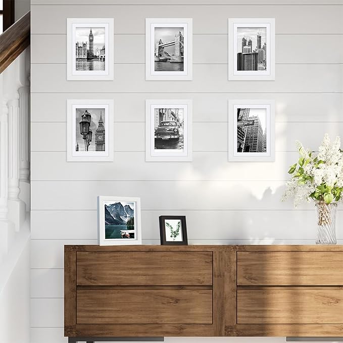 5x7 White Picture Frames set of 3, Made of Wooden and Glass Photo frame - Displays Picture 4x6 with Mat or 5 x 7 without Mat, Desktop & Wall Collage Frame set