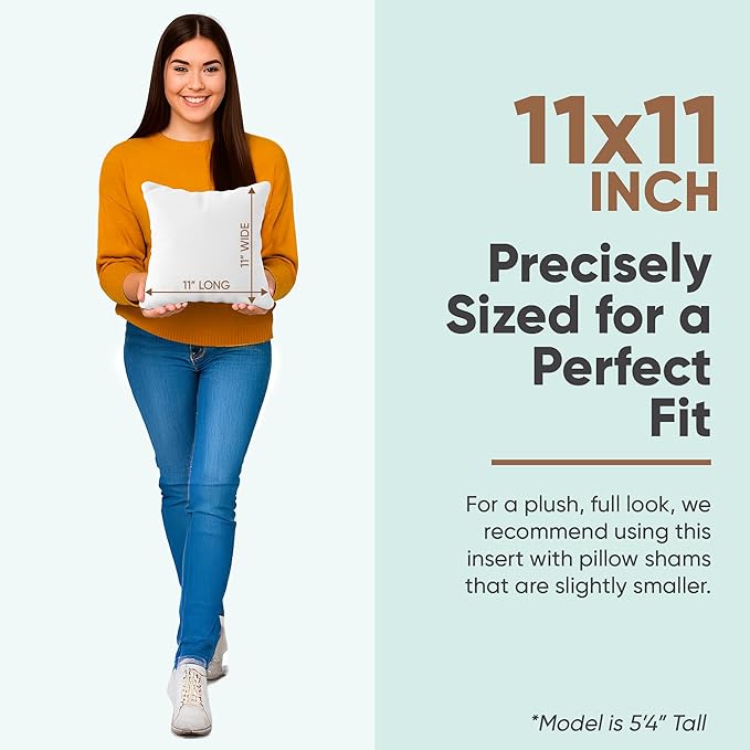 Pillowflex Synthetic Down Pillow Insert - 11x11 Down Alternative, Ultra Soft, Small Sham Bed Sleeping Pillow - 1 Decorative Accent Form