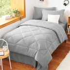 CozyLux Twin Comforter Set with Sheets Light Grey - 5 Pieces Bed in a Bag Twin, All Season Bed Set for Girls and Boys, Bedding Set with Down Alternative Comforter, Sheets, Pillowcase & Sham