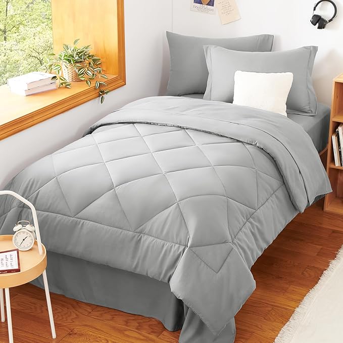 CozyLux Twin Comforter Set with Sheets Light Grey - 5 Pieces Bed in a Bag Twin, All Season Bed Set for Girls and Boys, Bedding Set with Down Alternative Comforter, Sheets, Pillowcase & Sham