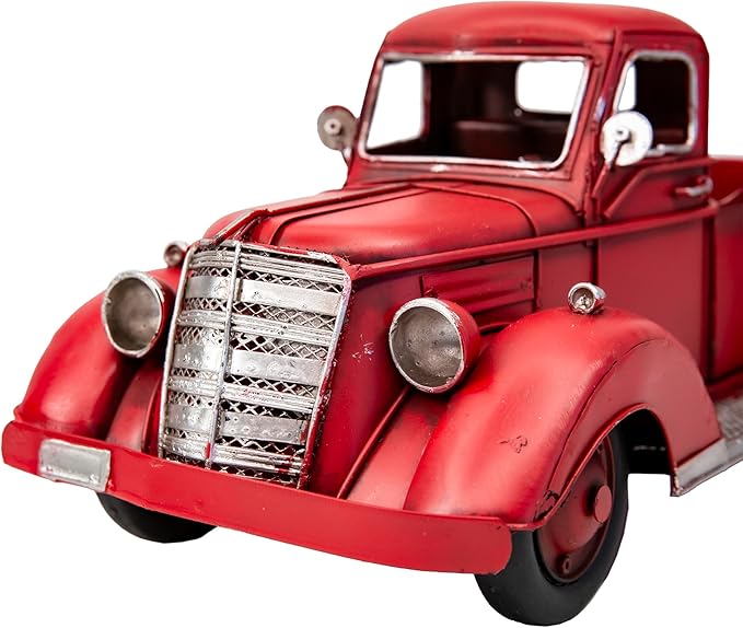 Berfutall-11'' Iron Classic Red Truck Pick-up Model Collectible Vehicle Decoration, Metal Truck Christmas Decor ，Unique Blend of Vintage, Rustic, Farmhouse Truck Decor for Table Top Decor. (H)