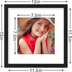 Vittanly 12x12 Picture Frames Set of 9, Shatter Resistant Plexiglass, Display 8x8 Pictures with Mat or 12x12 without Mat, Photo Frames for Wall Mount, Engineered Wood, Black